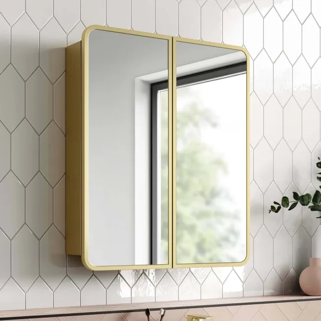 Olivia Matt Brass Mirror Cabinet 710x600mm