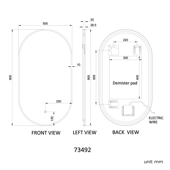 Ada Brushed Brass Backlit Illuminated LED Mirror 900x500mm
