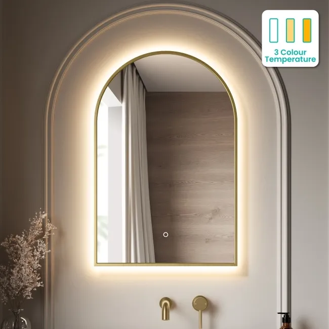 Maya Brushed Brass Arched Backlit Illuminated LED Mirror 750x500mm