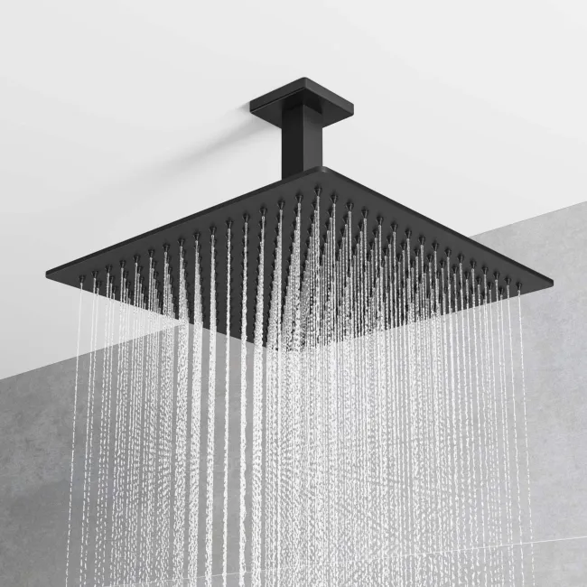 Galway Ceiling Matt Black Square Thermostatic Shower Set