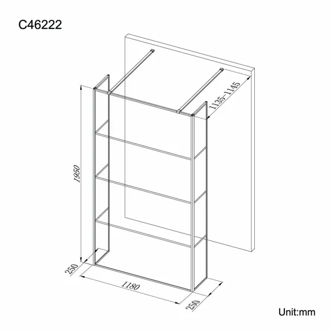 Munich Matt Black Grid 8mm Walk Through Wet Room Shower Glass Panel 1200mm & 250mm Return Panel