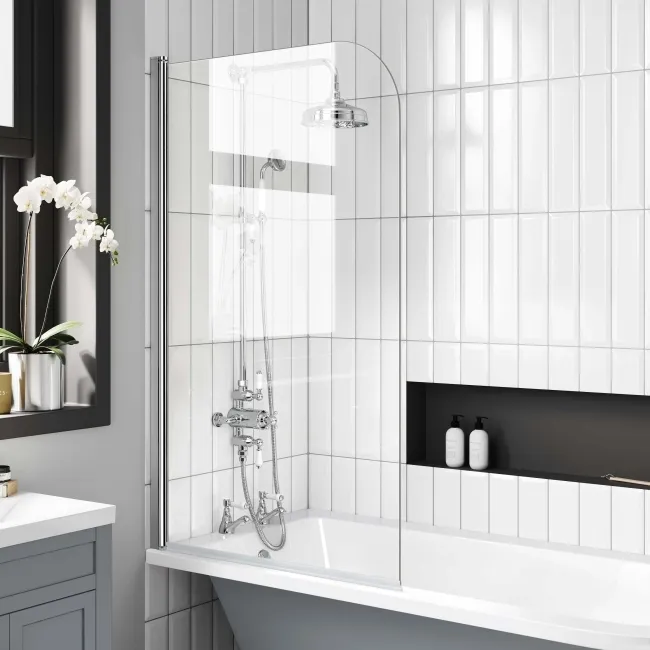 Abingdon 1700mm Dove Grey Roll Top Shower Bath - White Claw Feet & 6mm Easy Clean Screen