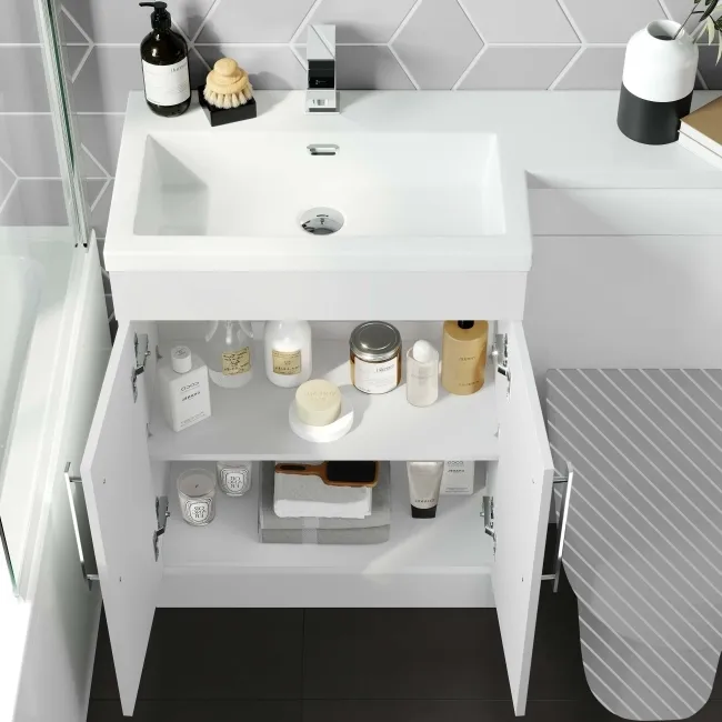 Avon Gloss White Basin Vanity and Back To Wall Unit 1100mm - Left Handed