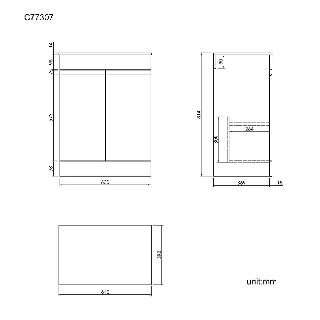 Trent Gloss White Cabinet with Marble Top 600mm - Excludes Counter Top Basin