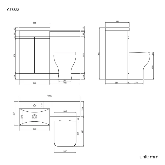 Trent Gloss White Combination Vanity Basin and Atlanta Toilet 1000mm