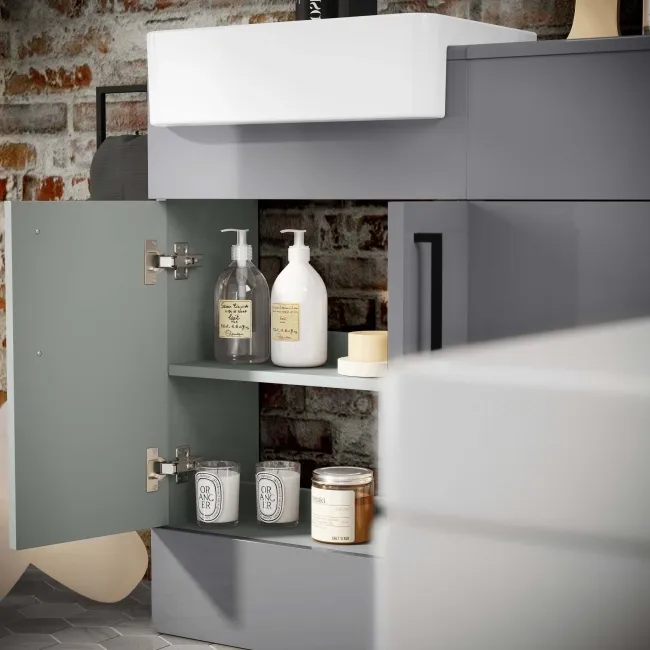 Harper Stone Grey Basin Vanity and Back To Wall Toilet Unit 1000mm - Black Accents