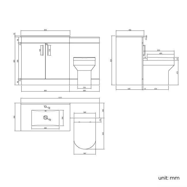 Mersey Gloss White Combination Vanity Basin and Miami Toilet 1300mm