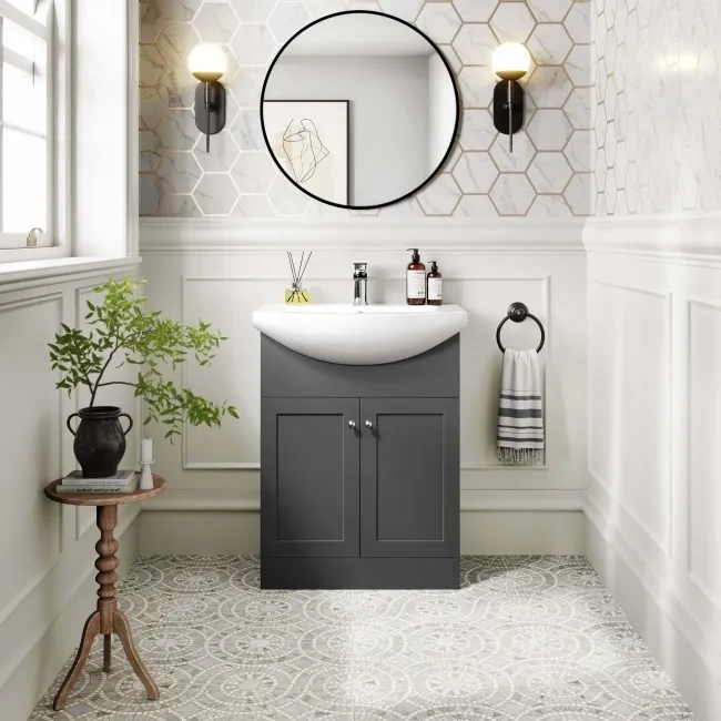 Capri Slate Grey Vanity with Semi Recessed Basin 650mm - Brushed Handles