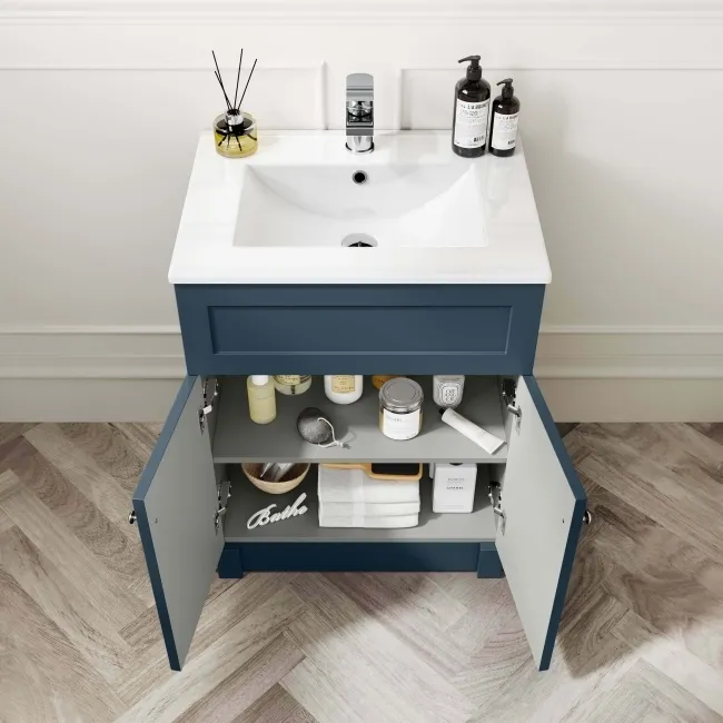 Milos Navy Blue Basin Vanity 600mm - Brushed Handles
