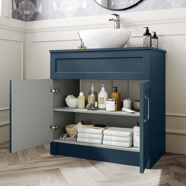 Milos Navy Blue Vanity with Oval Basin 800mm - Traditional Handles