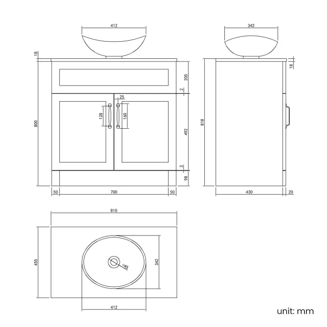 Milos Navy Blue Vanity with Oval Basin 800mm - Traditional Handles