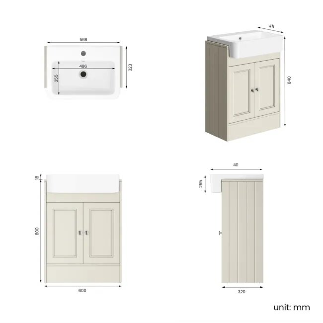 Monaco Chalk White Basin Vanity 600mm