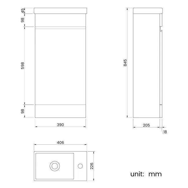 Trent Gloss White Cloakroom Floor Standing Basin Vanity 400mm