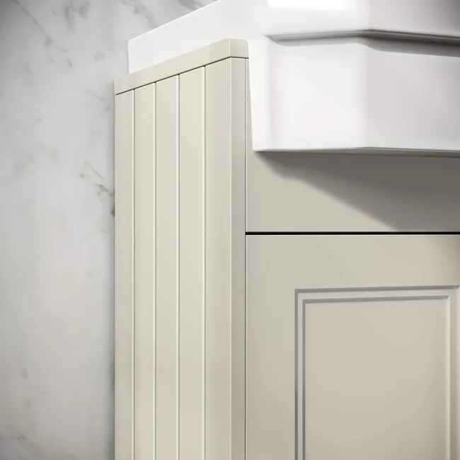 Monaco Chalk White Combination Vanity Traditional Basin and Hudson Toilet with Wooden Seat 1500mm