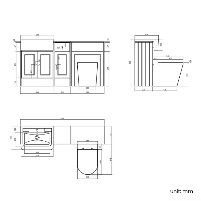 Monaco Inky Blue Combination Vanity Traditional Basin and Boston Toilet 1500mm