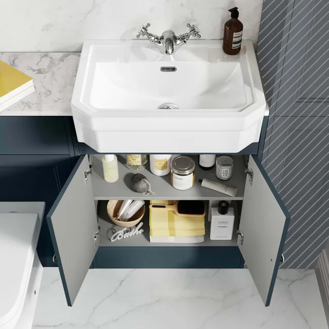 Monaco Inky Blue Combination Vanity Traditional Basin with Marble Top & Atlanta Toilet 1200mm