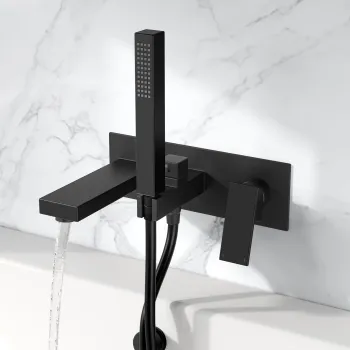 Tamar Matt Black Wall Mounted Bath Mixer Tap & Handheld Shower