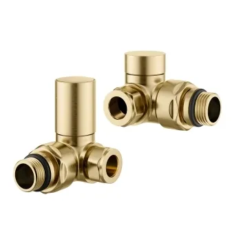 Brushed Brass Angled Radiator Valves and lockshield pack (Pair) Standard 15mm
