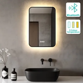 Mila Black Framed Backlit Illuminated LED Mirror With BLUETOOTH Speaker 600x400mm