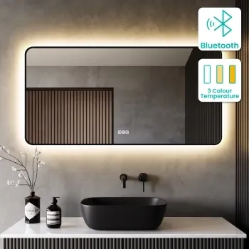 Mila Black Framed Backlit Illuminated LED Mirror With BLUETOOTH Speaker 600x1200mm