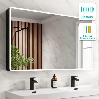 Aurora Battery Operated Matt Black Illuminated LED Mirror Cabinet 700x1200mm