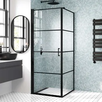 Toulon Matt Black Grid Easy Clean 6mm Pivot Shower Enclosure 800x800mm