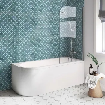 Oakham 1700 Space Saving Shower Bath & 6mm Easy Clean Screen- Right Handed