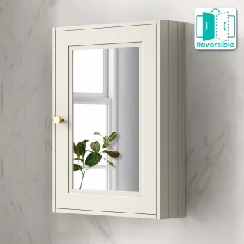 Chalk White Mirror Cabinet 700x500mm - Brushed Brass Accents