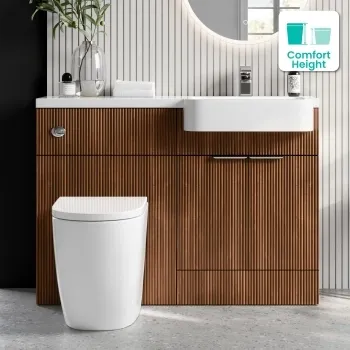 Sicily Fluted Black Walnut Combination Vanity Basin and Utah Comfort Height Toilet 1200mm - Chrome Handles - Right Handed