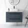 Elba Inky Blue Wall Hung Drawer Vanity with Marble Top & Curved Counter Top Basin 800mm - Black Accents