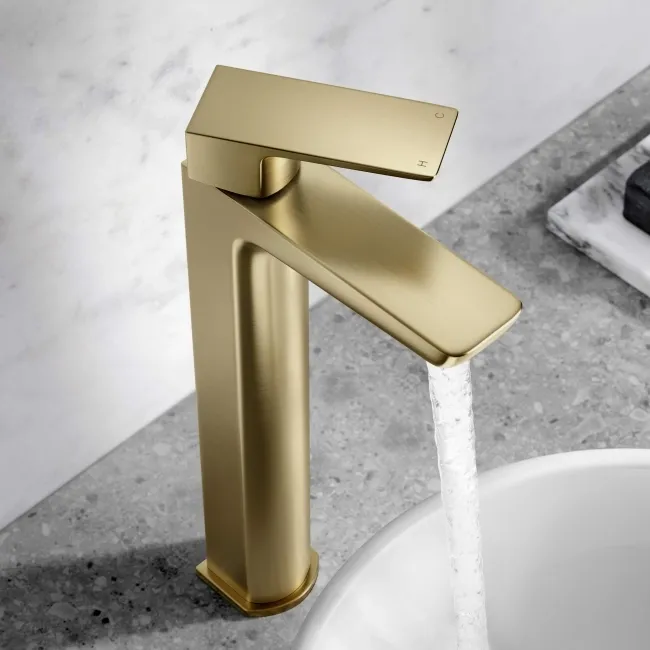 Ribble Brushed Brass High Rise Basin Mixer Tap