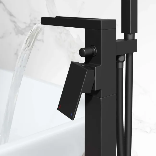Avon Matt Black Waterfall Freestanding Bath Shower Mixer Tap