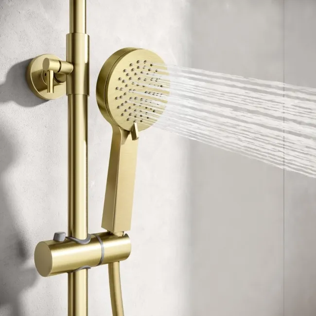 Brushed Brass Round Thermostatic Shower