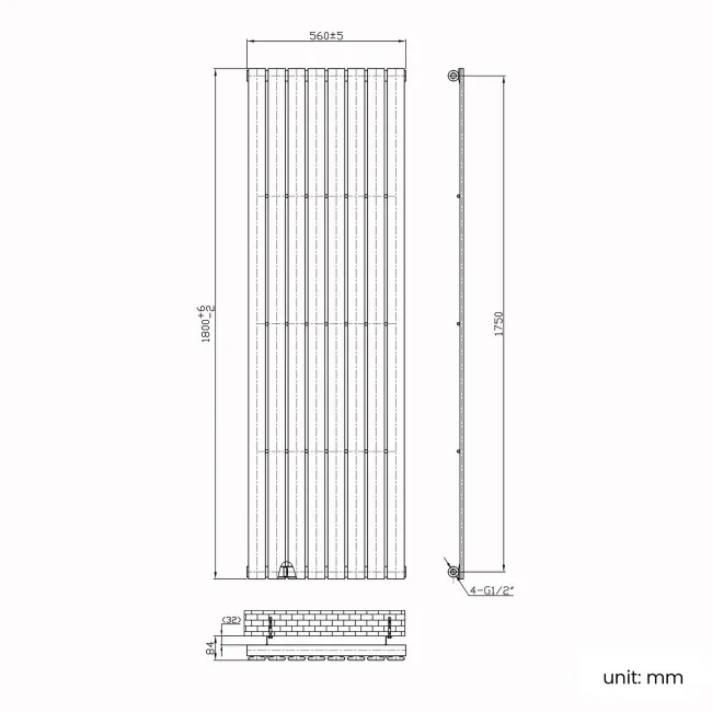 Faro White Single Flat Panel Vertical Radiator 1800x560mm