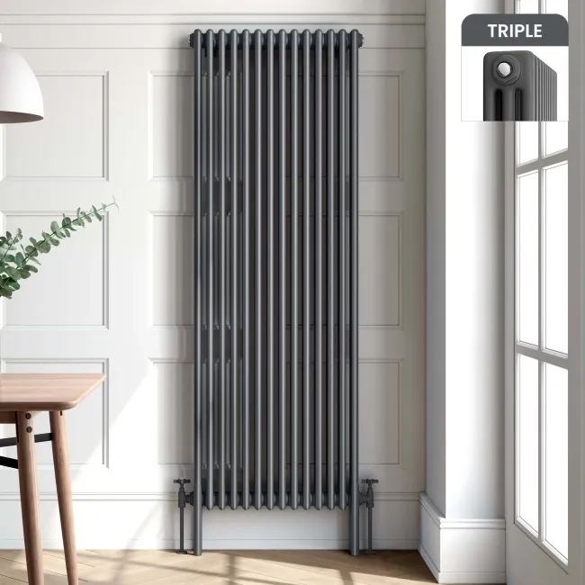 Athens Anthracite Triple Column Vertical Traditional Radiator 1800x650mm
