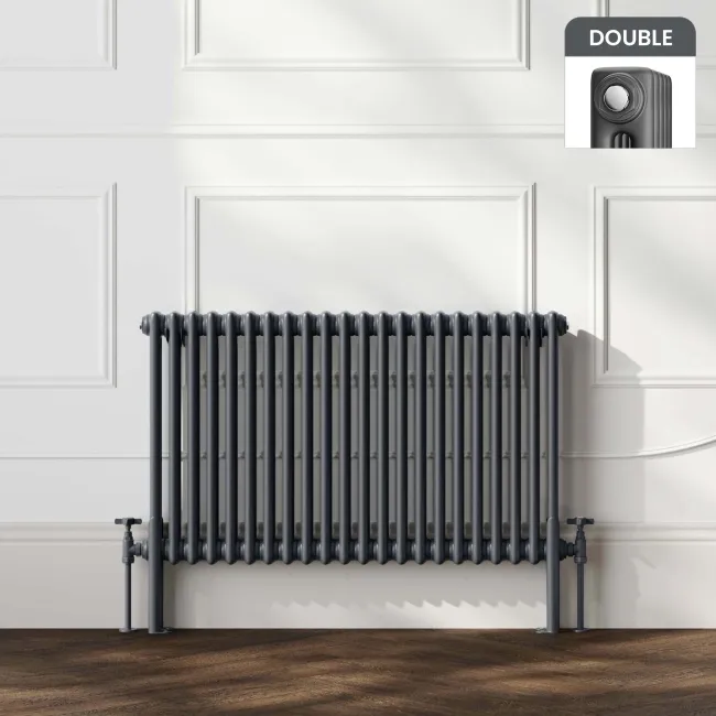 Athens Anthracite Double Column Horizontal Traditional Radiator 600x1010mm