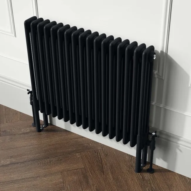 Athens Matt Black Triple Column Horizontal Traditional Radiator 600x785mm