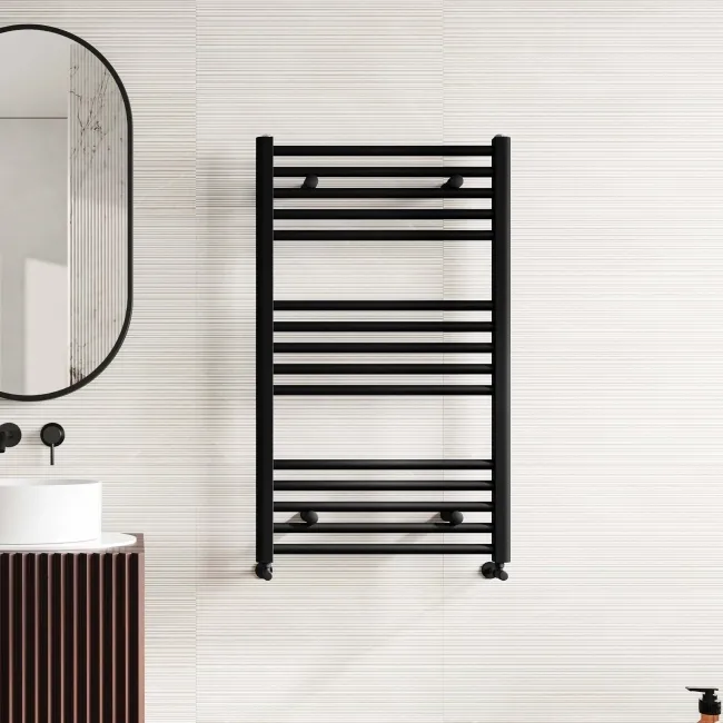 Naples Premium Matt Black Straight Heated Towel Rail 1000x600mm