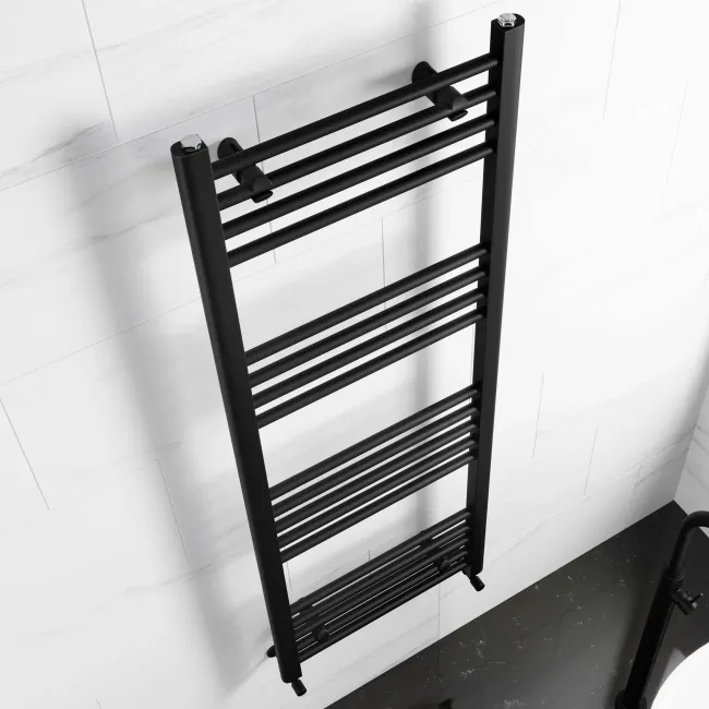 Barcelona Matt Black Straight Heated Towel Rail 1400x500mm