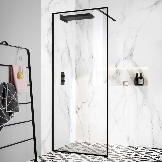 Munich Matt Black Framed Easy Clean 8mm Wet Room Shower Glass Panel 800mm