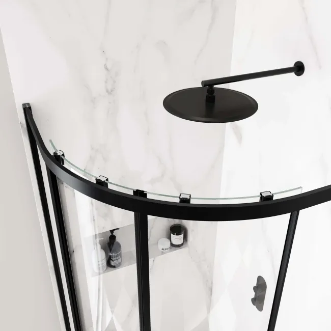 Hamburg Matt Black Easy Clean 8mm Quadrant Shower Enclosure 900x900mm - Easy Fix Feature