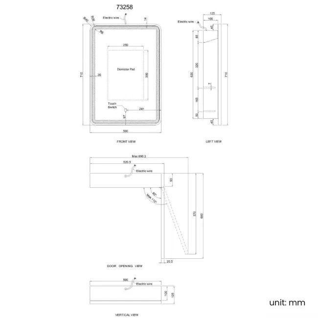Olivia Matt Brass Illuminated LED Mirror Cabinet 710x500mm