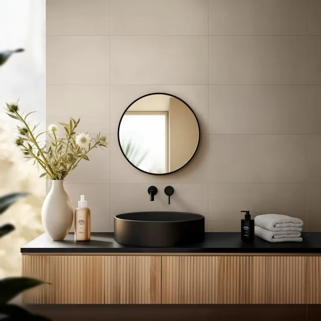 Essence Black Framed Round Bathroom Mirror 500mm