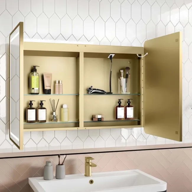 Olivia Matt Brass Illuminated LED Mirror Cabinet 710x1000mm