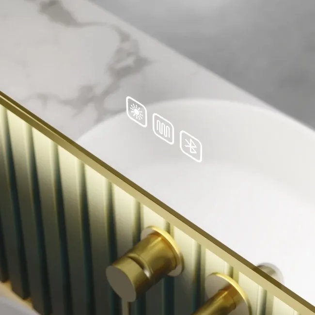 Mila Brushed Brass Backlit Illuminated LED Mirror With BLUETOOTH Speaker 800x600mm