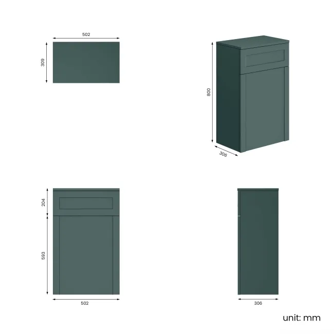 Capri Mystic Green Back To Wall Toilet Unit 500mm