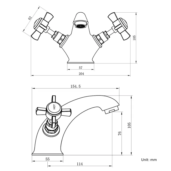 Nene Traditional Brushed Brass Basin & Bath Mixer Tap Set