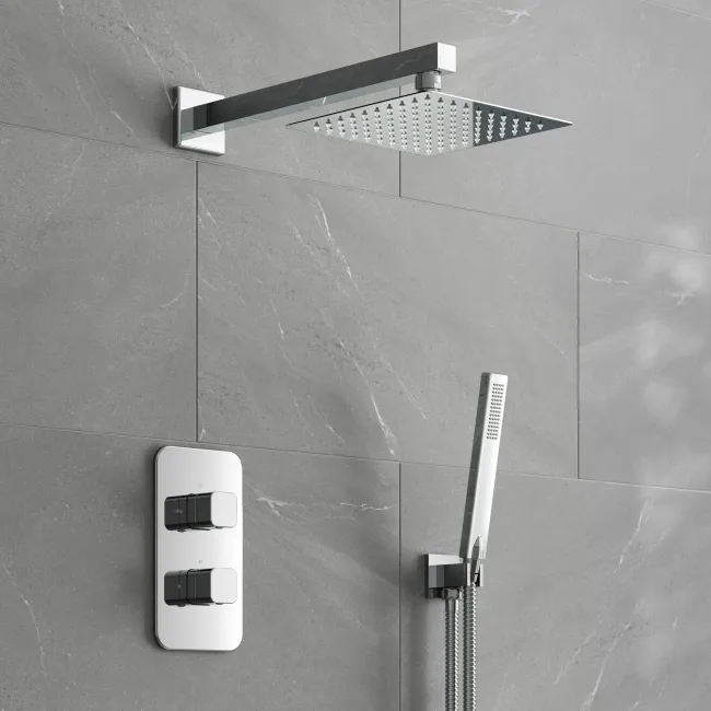 Galway Premium Chrome Square Thermostatic Shower Set - 200mm Head & Hand Shower