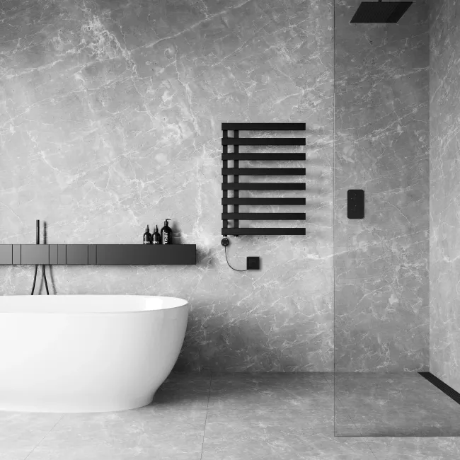 Palermo Electric Matt Black Designer Heated Towel Rail 800x600mm