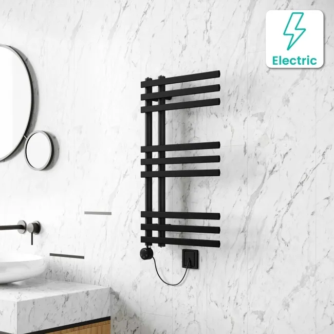 Madrid Electric Matt Black Designer Heated Towel Rail 800x450mm